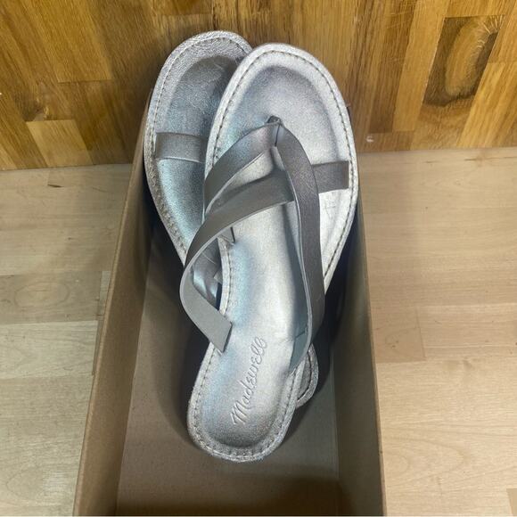 Madewell Boardwalk Risa Thong Slip On Sandals Silver Leather 6.5 - Picture 1 of 8